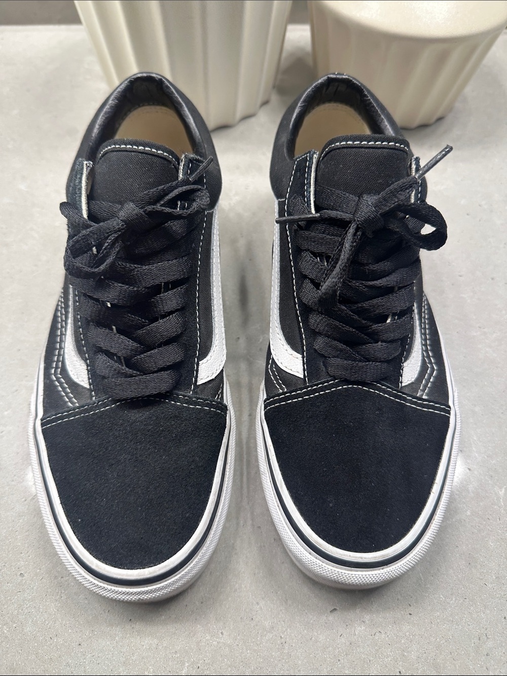 Vans Black and White Old Skool Low-Top Skate Sneakers